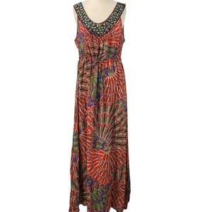 Valerie Stevens Womens Sleeveless Beaded Maxi Dress Multi-Color Abstract Size XL